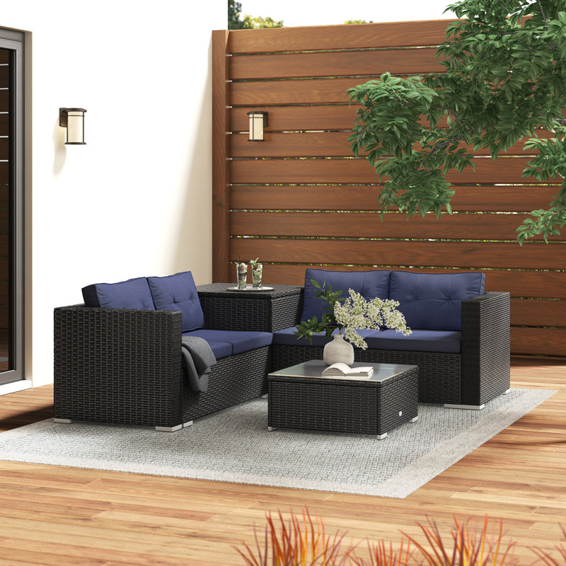 Wrought Studio Stickler Patio Outdoor 4 Piece Rattan Sectional Seating